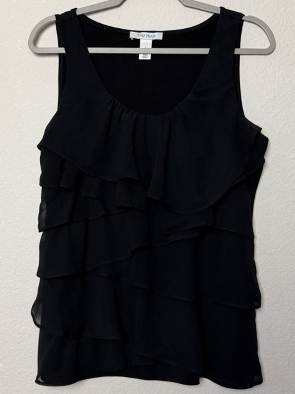 White House Black Market Black Ruffled Tank Top